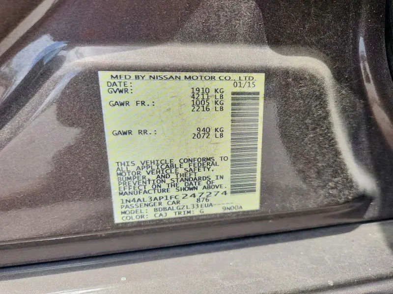 2015 NISSAN ALTIMA 2.5 S  