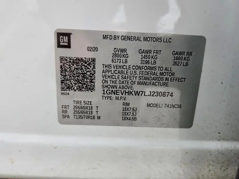 2020 CHEVROLET TRAVERSE LT  