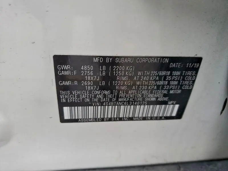 2020 SUBARU OUTBACK LIMITED  