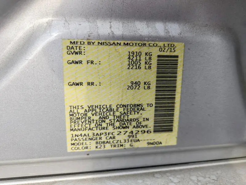 2015 NISSAN ALTIMA 2.5 S  