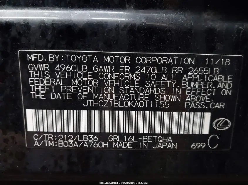 2019 LEXUS GS 350 F SPORT