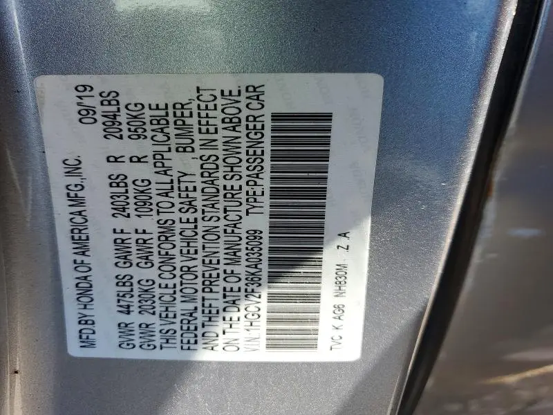 2019 HONDA ACCORD SPORT  
