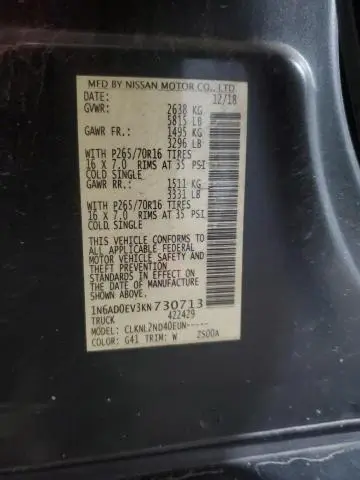 2019 NISSAN FRONTIER S  