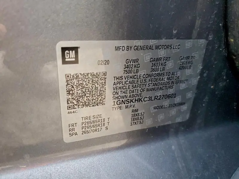 2020 CHEVROLET SUBURBAN K1500 LT  