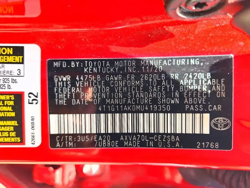 2021 TOYOTA CAMRY SE  