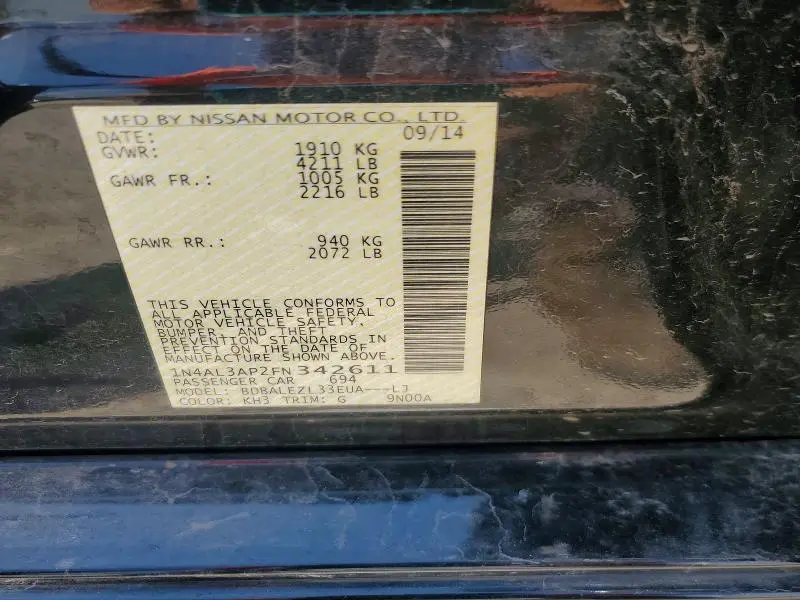 2015 NISSAN ALTIMA 2.5 S  