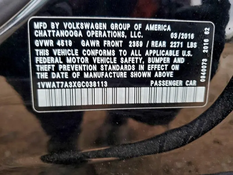 2016 VOLKSWAGEN PASSAT S  