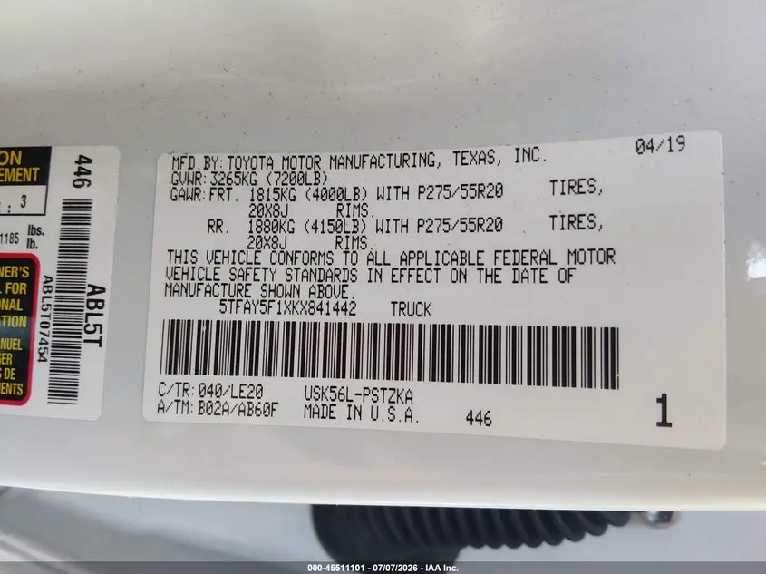 2019 TOYOTA TUNDRA PLATINUM 5.7L V8