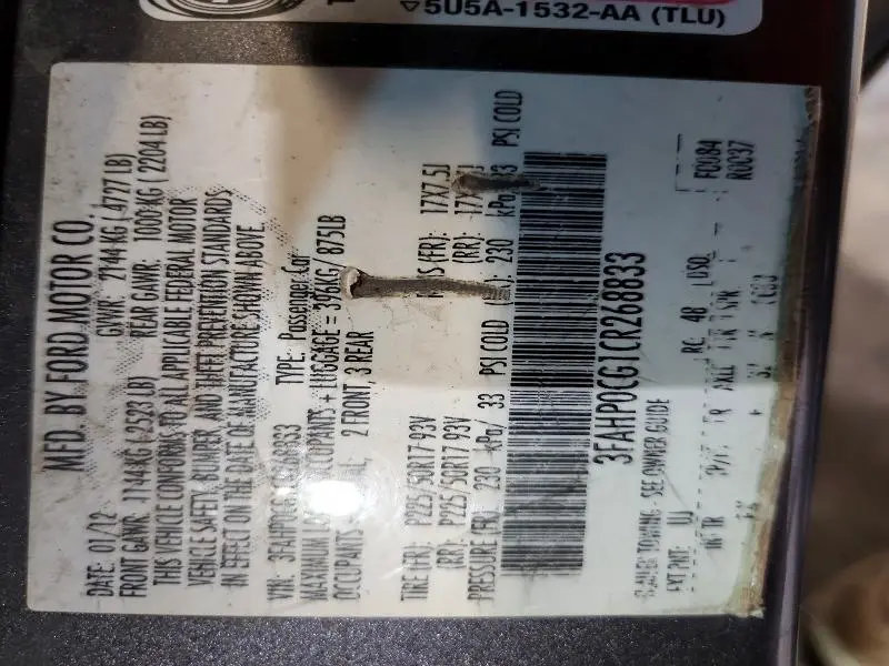 2012 FORD FUSION SEL  