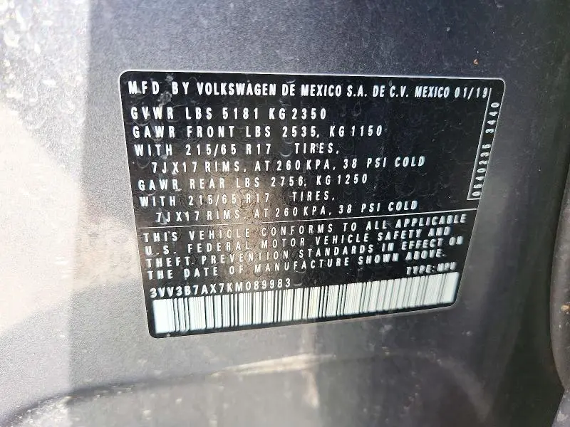 2019 VOLKSWAGEN TIGUAN SE  