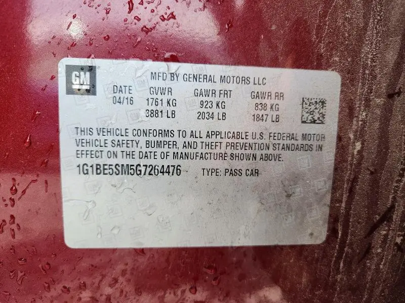 2016 CHEVROLET CRUZE LT  