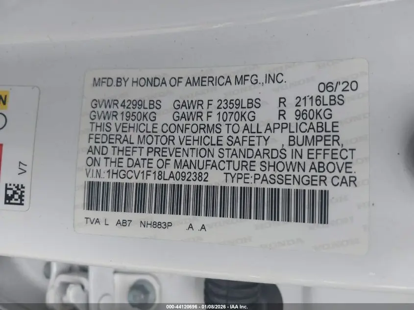 2020 HONDA ACCORD LX