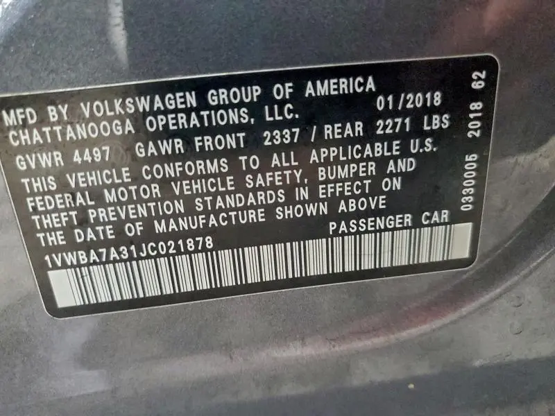2018 VOLKSWAGEN PASSAT SE  