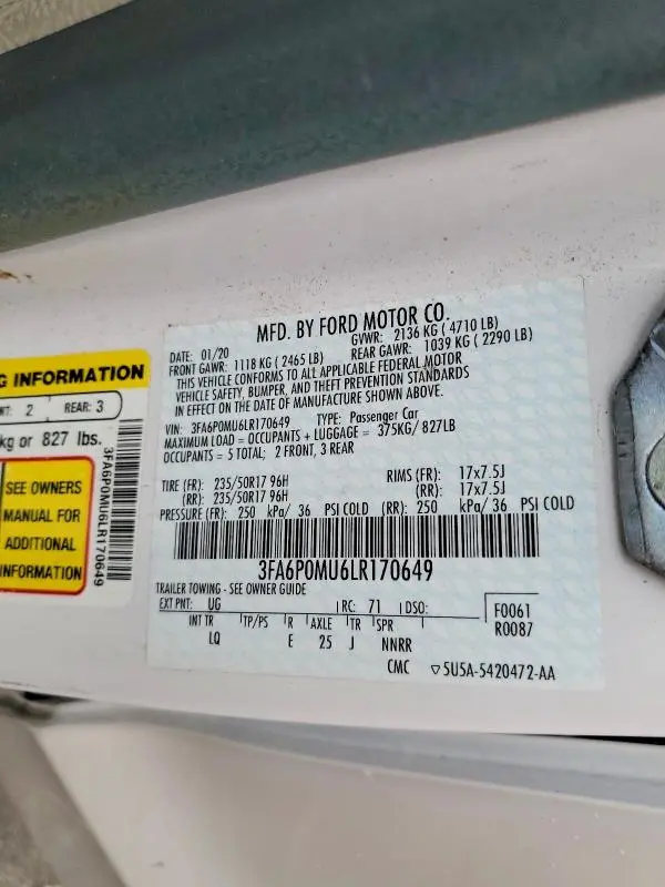2020 FORD FUSION SEL  