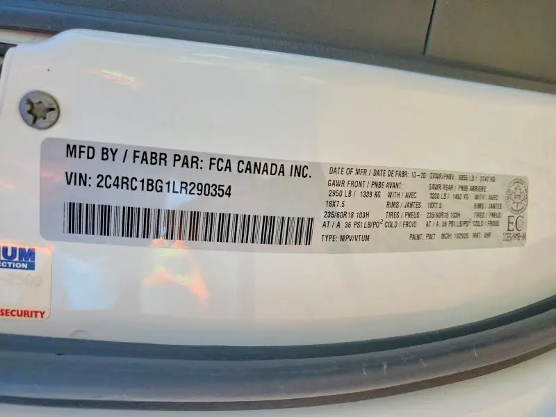 2020 CHRYSLER PACIFICA TOURING L  