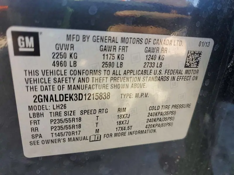 2013 CHEVROLET EQUINOX LT  