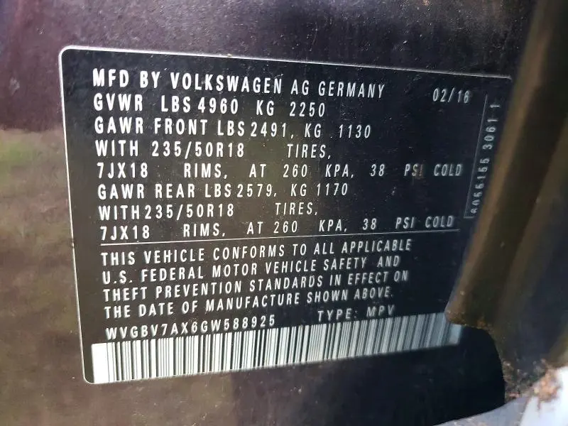 2016 VOLKSWAGEN TIGUAN S  