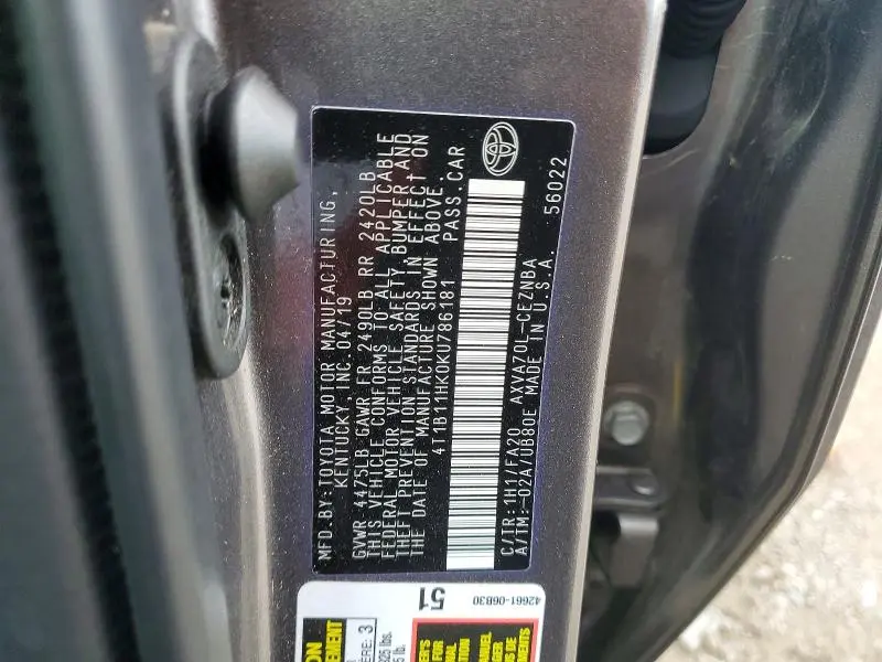 2019 TOYOTA CAMRY LE  