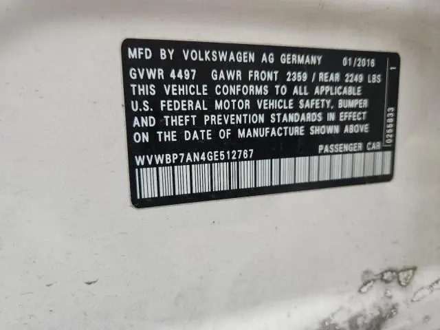 2016 VOLKSWAGEN CC BASE  