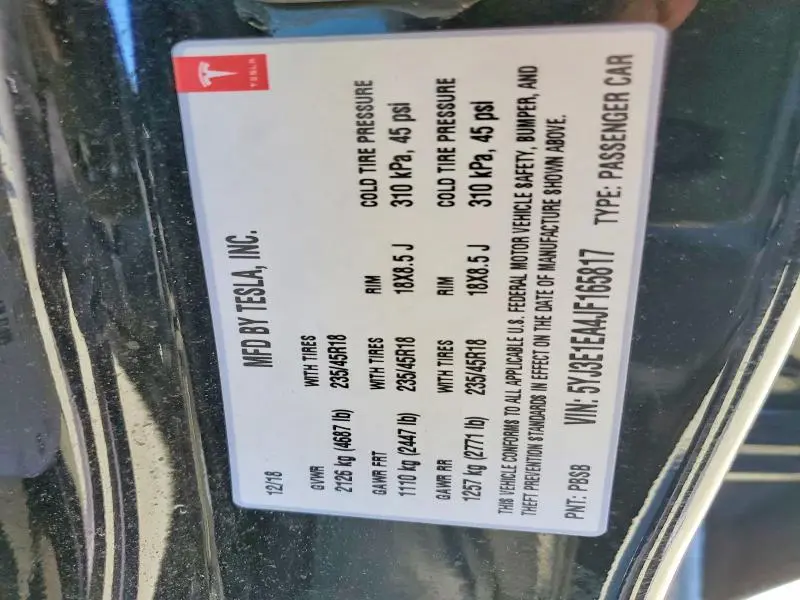 2018 TESLA MODEL 3   