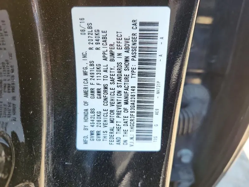 2016 HONDA ACCORD TOURING  