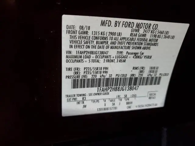 2018 FORD TAURUS SEL  
