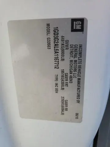 2010 GMC SAVANA CUT - BOX TRUCK