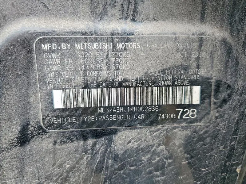 2019 MITSUBISHI MIRAGE ES  
