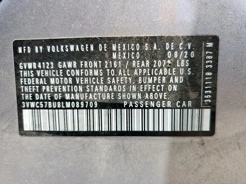 2020 VOLKSWAGEN JETTA S  