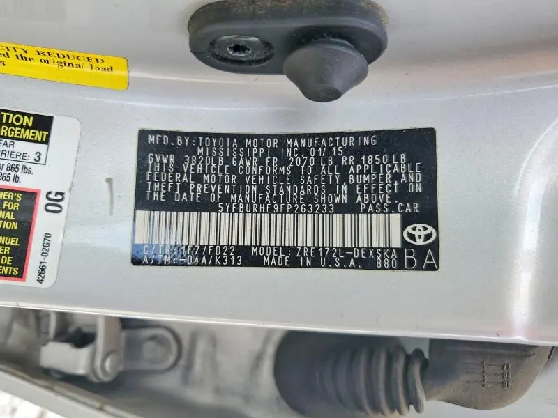 2015 TOYOTA COROLLA S  