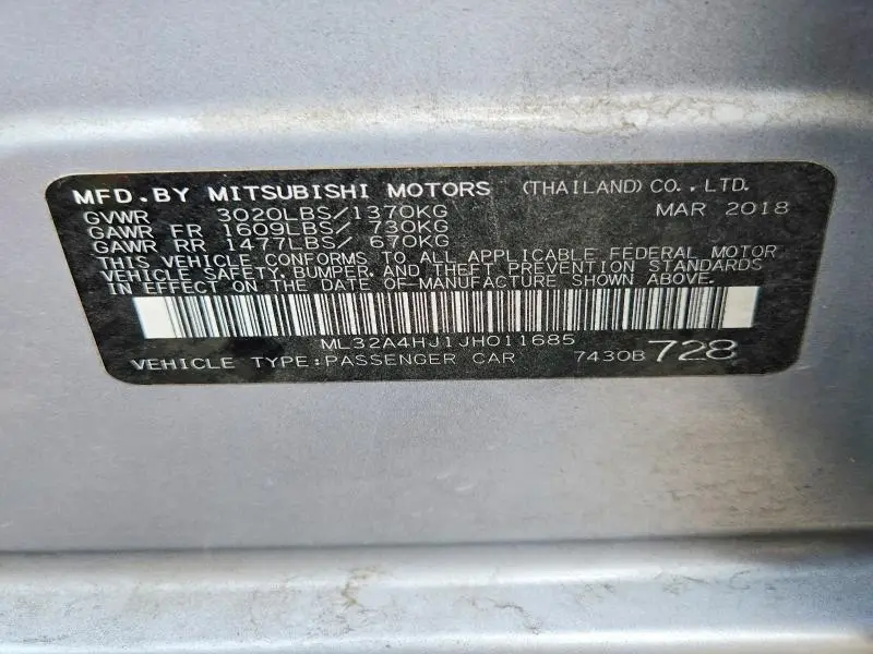 2018 MITSUBISHI MIRAGE SE  