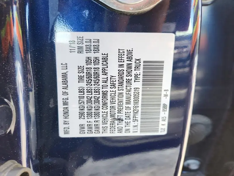 2019 HONDA RIDGELINE RTL  