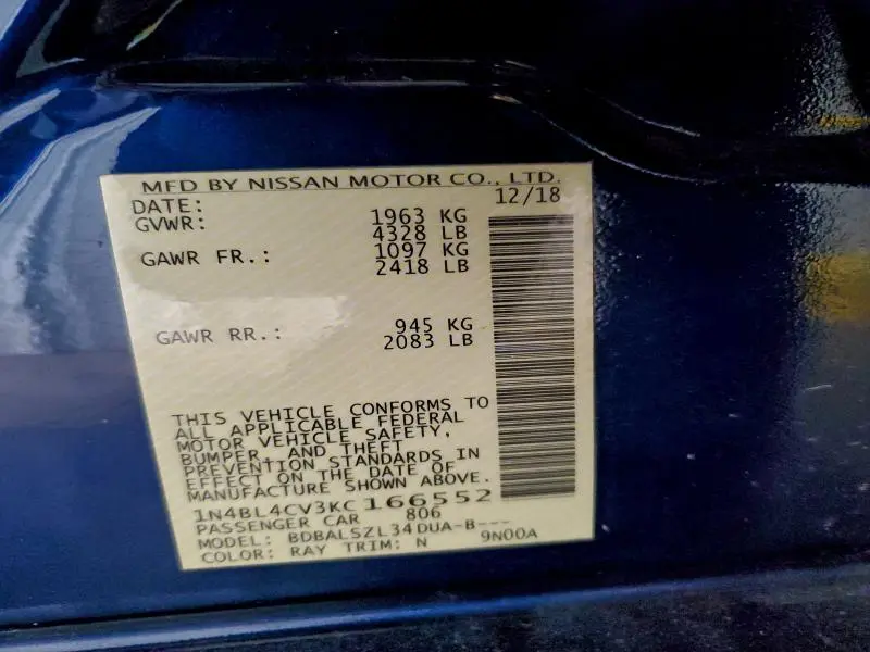 2019 NISSAN ALTIMA 2.5 SR  