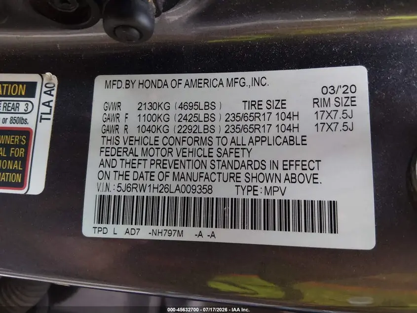 2020 HONDA CR-V 2WD LX