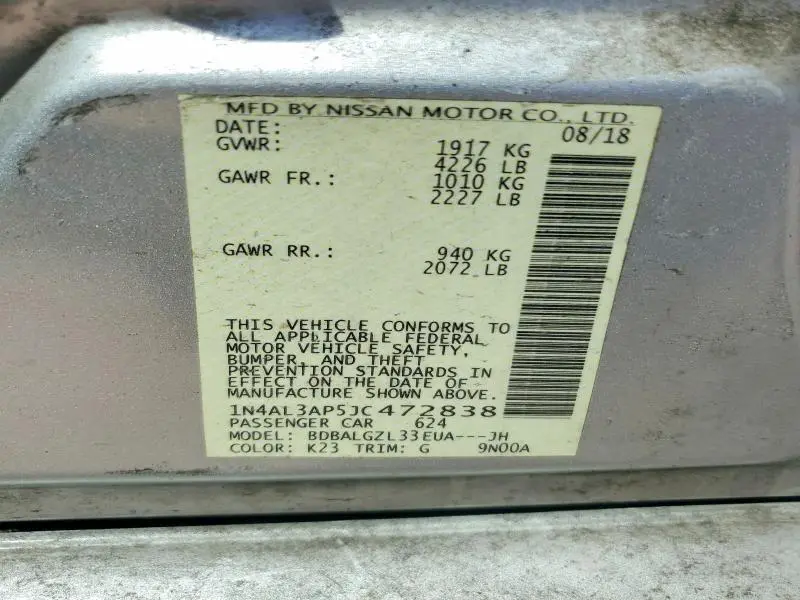 2018 NISSAN ALTIMA 2.5 S  