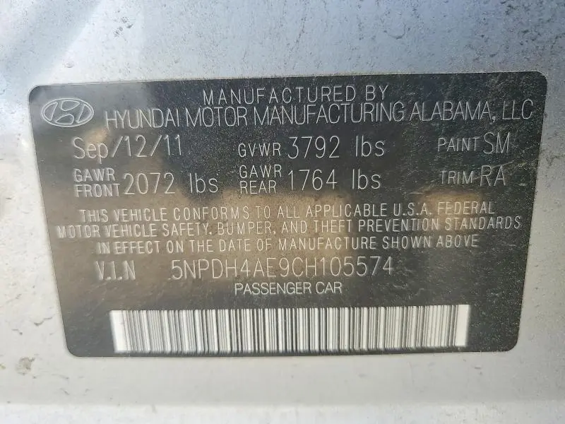 2012 HYUNDAI ELANTRA LIMITED  