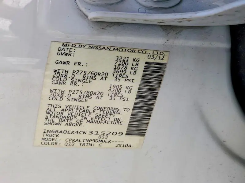 2012 NISSAN TITAN S  