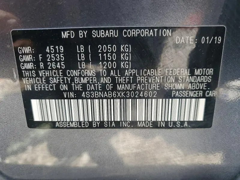2019 SUBARU LEGACY 2.5I  