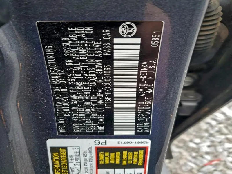 2012 TOYOTA CAMRY BASE  