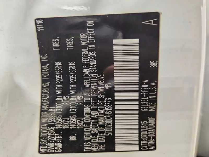 2017 TOYOTA SIENNA LIMITED PREMIUM 7-PASSENGER  