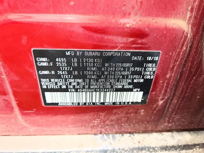 2019 SUBARU OUTBACK 2.5I PREMIUM  