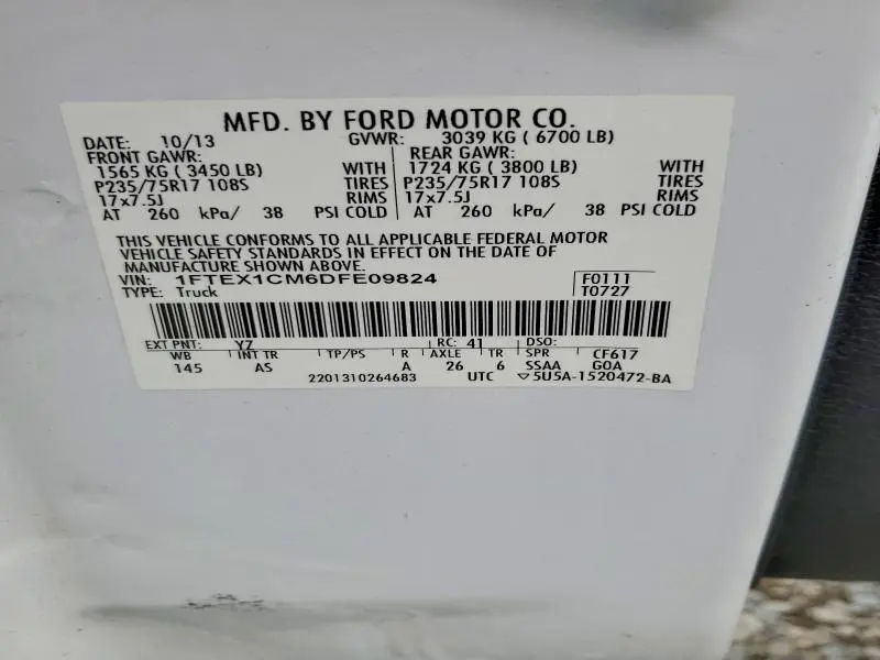 2013 FORD F150 SUPER CAB  