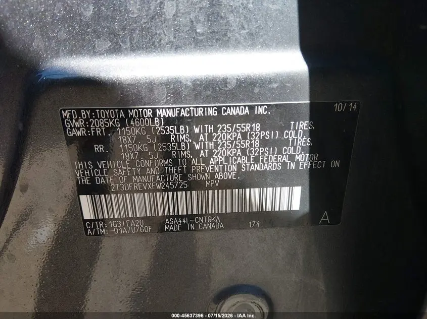 2015 TOYOTA RAV4 LIMITED