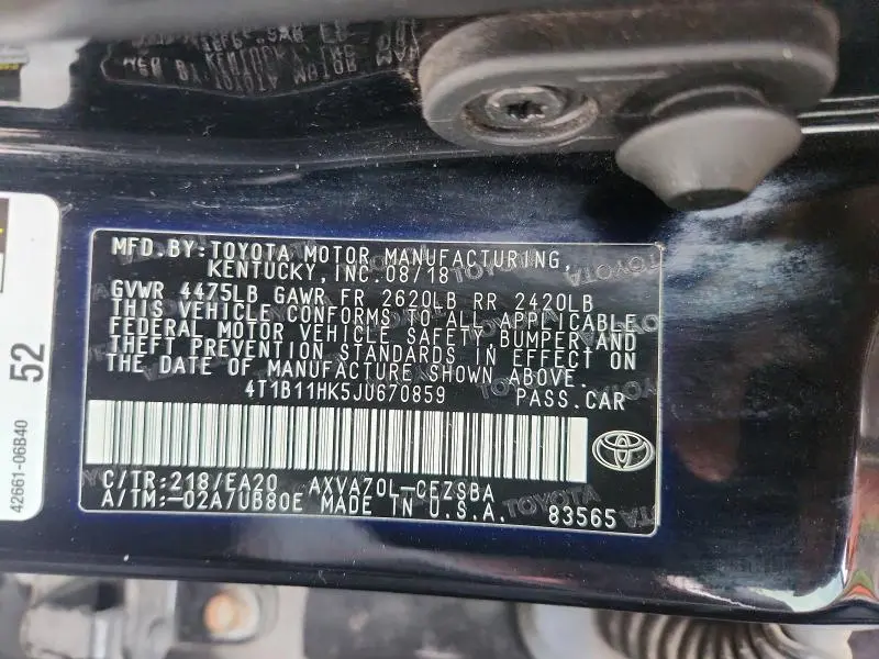 2018 TOYOTA CAMRY SE  