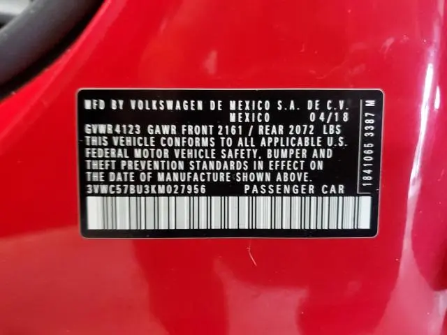2019 VOLKSWAGEN JETTA S  