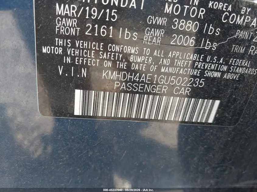 2016 HYUNDAI ELANTRA SE