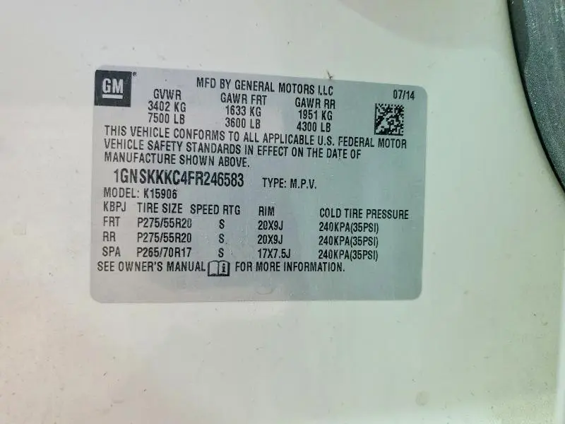 2015 CHEVROLET SUBURBAN K1500 LTZ  