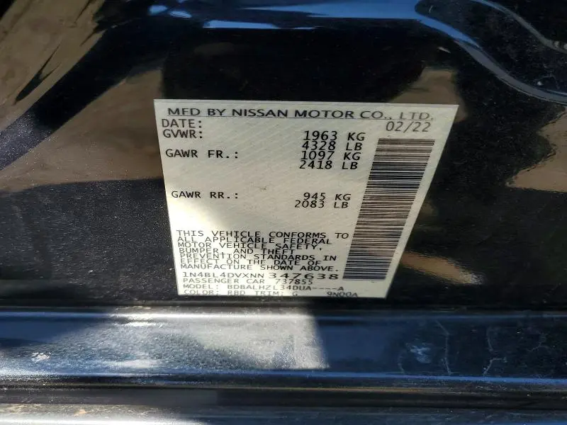 2022 NISSAN ALTIMA SV  