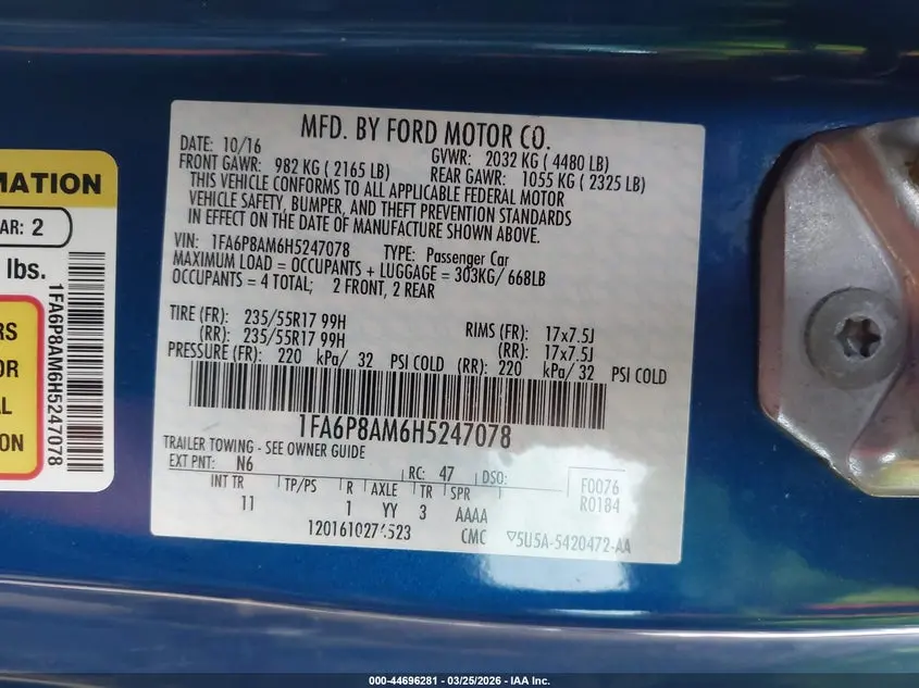 2017 FORD MUSTANG V6