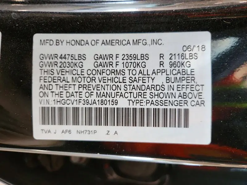 2018 HONDA ACCORD SPORT  